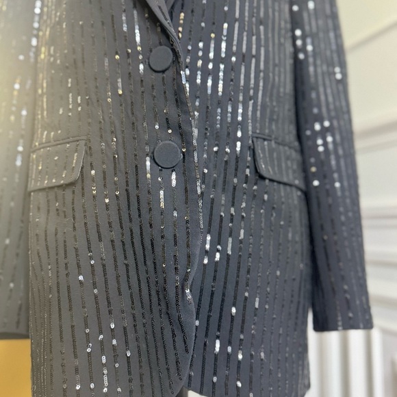 Black Sequin Pinstripe Blazer - Picture 5 of 17